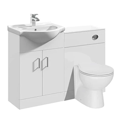 Image of VeeBath Linx 1150 Vanity Unit Furniture Set, Wash Basin Bathroom Sink, WC, Toilet Pan, Soft Close, Quick Release Seat with Concealed Cistern White (Flat Pack)