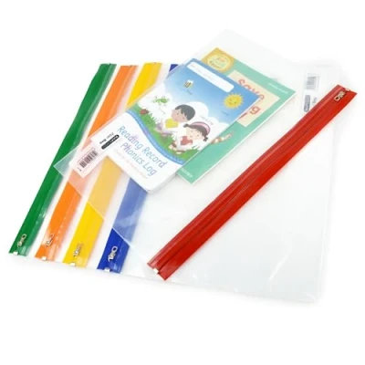 Image of Rapesco 1503 Zippi File with Metal Zip, A4+, Transparent Assorted Coloured Strips, Pack of 5