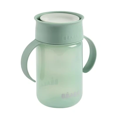 Image of BEABA, 360 Sippy Cup with Anti Drip Disc, Patented Leak System Weaning Cup, from 12 Months, Removable Handles, Hygienic Lid, Fast Learning, Strong, Light, 340 ml, Sage Green