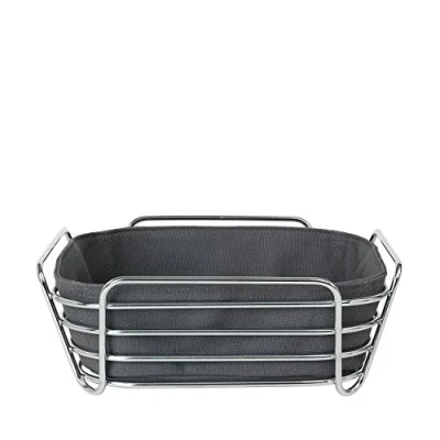 Image of blomus DELARA bread basket L made of chromed steel, magnet, cotton fabric bag, trendy and modern design, versatile, exclusive look (H/W/D 9.5 x 25 cm, 63763)