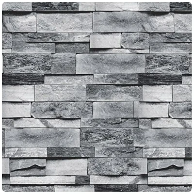Image of Ohmywor Brick Wallpaper Self Adhesive Peel and Stick Grey Lining Paper Door Sticky Back Wall Paste for Bedroom Kitchen Living Room 45x1000CM