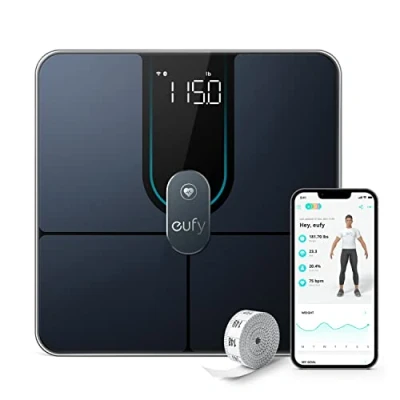 Image of Eufy Smart Scale P2 Pro, Digital Bathroom Scale, Wi Fi, Bluetooth, IPX5 Waterproof, ITO, 3D Model, 16 Measurements include Weight, Heart Rate, Body Fat, BMI, Muscle Mass, and Bone Mass