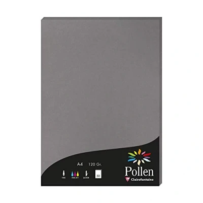 Image of Clairefontaine Ref 4283C Pollen Coloured Paper (Pack of 50 Sheets) A4 (210 x 297mm), 120gsm Paper, Inkjet &amp; Laser Printer Compatible, Acid Free Dark Grey