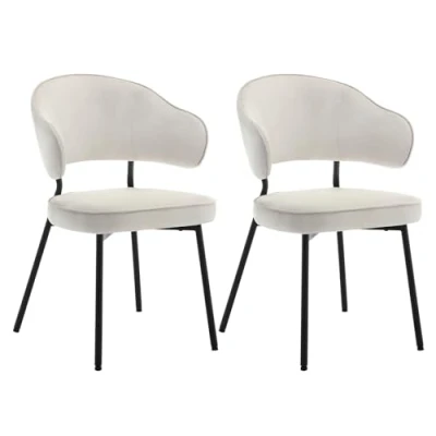 Image of WOLTU Dining Chairs Set of 2, Kitchen with Backrest, Leisure Living Room Metal Legs, Wide Padded Seat Velvet Dressing Table for Bedroom,Cream