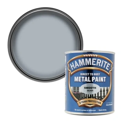 Image of Hammerite Smooth Direct To Rust Metal Paint 750ML Silver