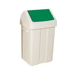 Image of Plastic Swing Top Bin 50 Litre White With Green Lid