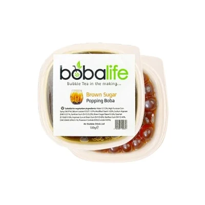 Image of Bobalife Brown Sugar Flavoured Popping Boba 2 Servings (100g), Fruit Juice Filled Pearls for Bubble Tea, Iced Drinks, Desserts, Cocktails &amp; Slush Low Fat, Gluten Free Vegan