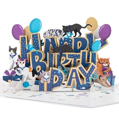 Image of Cardology Happy Birthday Cats Pop Up Card 3D For Cat Lovers, Battersea Charity Officially Licensed