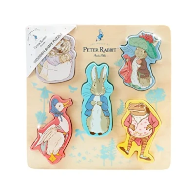 Image of Rainbow Designs Official Beatrix Potter Kids &amp; Toddler Peter Rabbit Shape Puzzle Developmental Toy Jigsaw Great For Early Learning, 5 Pieces