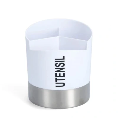 Image of Zeller Utensil Holder 14,5x17cm in white, Stainless_Steel, 14.5 x 17 cm