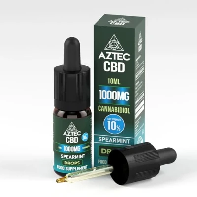 Image of Aztec CBD Highest Strength Oil Drops, Vegan, Halal, Non GMO, All Natural, Purest Quality, THC Free 10ml. (1000mg (10%), Spearmint (MCT Oil))