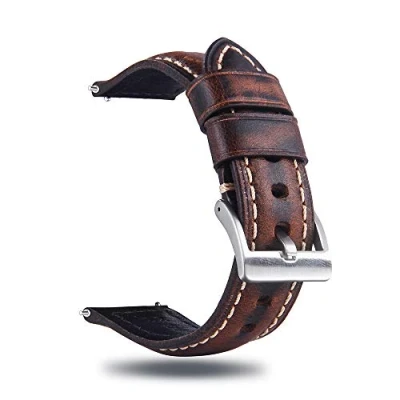 Image of Berfine 18mm Quick Release Retro Leather Watch Band, Vintage Pull up Strap, Dark Brown