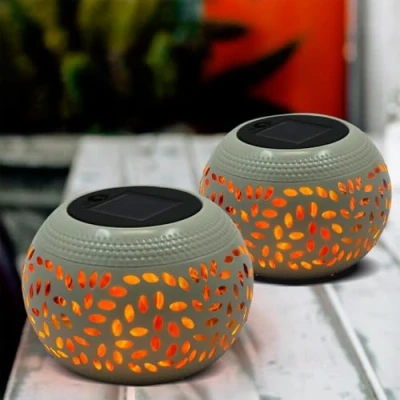 Image of pearlstar Solar Garden Lanterns Waterproof, Table Lights with Flickering Flame, 2 Packs Decirative LED Flame Lamps Outdoor Ornaments White