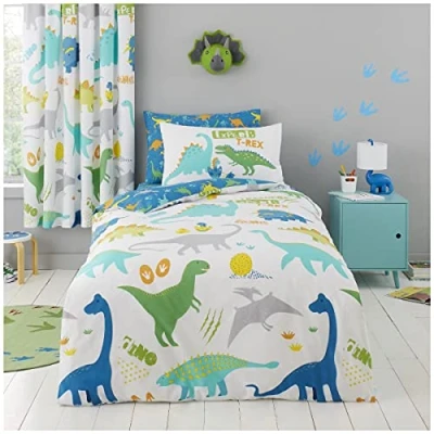 Image of GC GAVENO CAVAILIA Kids Dino Duvet, Luxury Dinosaur Bedding Bed Set, Reversible Duvets Single With Matching Pillow Case, Multi
