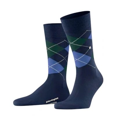 Image of Mens 1 Pair Burlington Edinburgh Virgin Wool Argyle Socks Royal Green 6.5 11