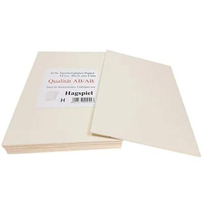 Image of Hagspiel 10 pieces of plywood boards, poplar, 4 mm DIN A4 (30 cm x 21 cm), bleached at shop