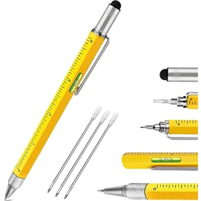 Image of NIFTII 6 in 1 Multifunction Tool Ballpoint Pen Multitool Tech Refills Screwdriver Useful Pens Gadgets with Ruler, Spirit Level, Stylus, Flat Head, and Phillips