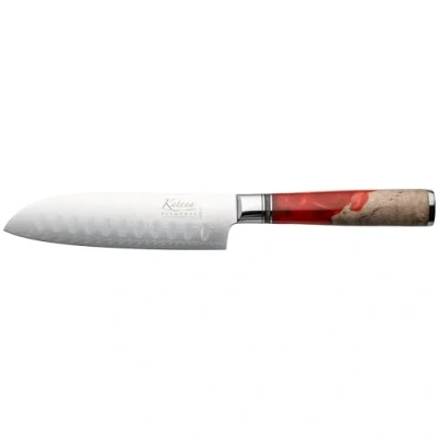 Image of Katana Saya Elements 12 cm Santoku Knife, Volcanic Red, VG 10 Damascus Steel with Olivewood &amp; Resin Handle (KER 01)