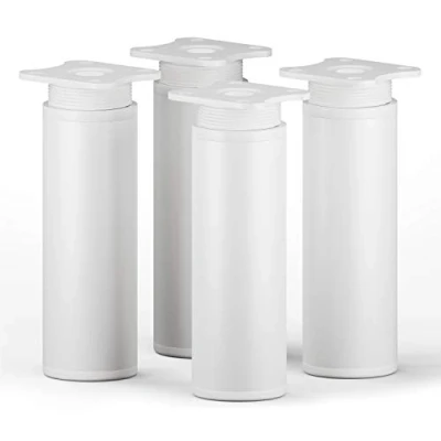 Image of sossai® MFR1 Designer Furniture Feet Height Adjustable Set of 4 Round Profile Diameter 40 mm Colour: White Height: 120 (+20 mm) Material: Aluminium Wood Screws Included