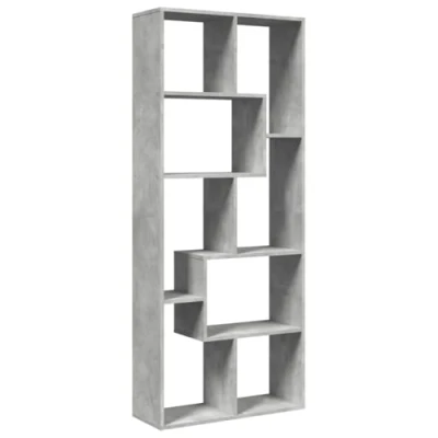 Image of vidaXL Room Divider Bookcase Shelf Concrete Grey Engineered Wood 67x25x161.5 cm 8 Compartments Versatile Modern Bookshelf for Living Room/Bedroom/Study