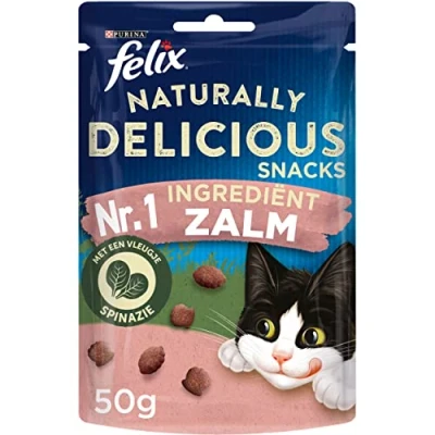 Image of FELIX Naturally Delicious with Salmon &amp; Spinach Cat Snacks, Box of 8 (8x50g)