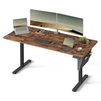 Image of VASAGLE Electric Standing Desk, Height Adjustable 70 x 160 (72 120) cm, 4 Memory Heights, Storage Pocket, for Home Office, Study, Rustic Brown and Ink Black LSD136K02