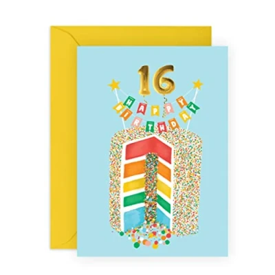 Image of Central 23 16th Birthday Card for Girls Rainbow Cake Happy Daughter Sweet 16 gifts Comes With Fun Stickers Made In UK