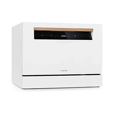 Image of Klarstein Lagoona Mini Dishwasher: Free Standing, EEC F, 1380 Watts, 6 Standard Place Settings, Water Consumption: 6.5 Litres, 7 Programmes Plus Extra Drying, 49 dB, Touch Control Panel, White