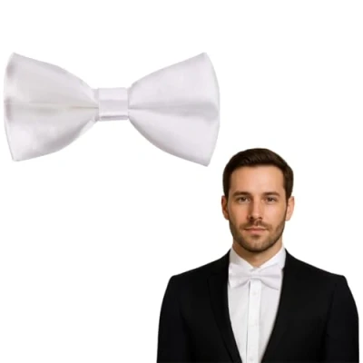 Image of Clip On Satin Plain Colour Safety Bow Tie (White)