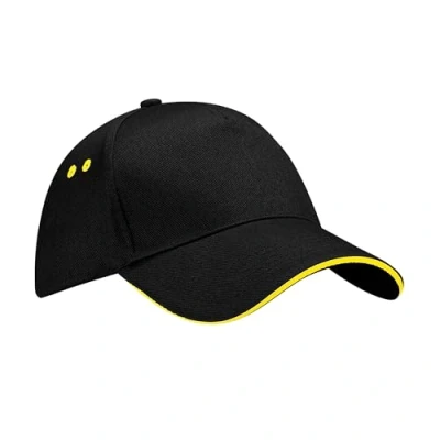 Image of Beechfield B15c Ultimate 5 Panel Cap Sandwich Peak Black/Yellow