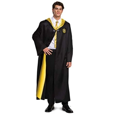 Image of DISGUISE 107989D Harry Potter, Deluxe Wizarding World Hogwarts House Themed Robes for Adults, Dress Up Costume Accessory Hufflepuff Outerwear, Solid, Black &amp; Yellow, XL (42 46)