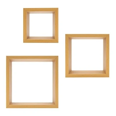 Image of Anika Floating Shelves/Cube Shaped Design/Set of 3 / Large, Medium, Small (Oak)