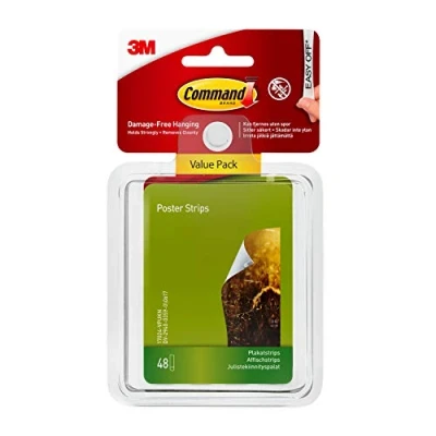 Image of Command Poster Strips, Value Pack 48 Adhesive White Ideal for Hanging Posters, Schedules, Calendars or Pictures without Frames Damage Free