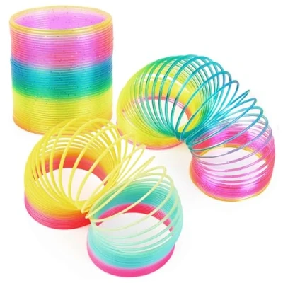 Image of THE TWIDDLERS 3 Large Rainbow Spring Toys for Kids, Fidget Slinky Toy &amp; Party Bag Filler Boys and Girls, Great Slinkies Favours or Gifts 9 x cm