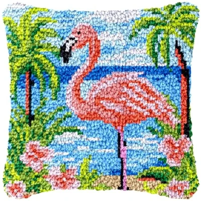 Image of CAIRF Latch Hook Kit Flamingo Pattern C Cushion Kits for Aadults DIY Needlework Crafts Cover Case, 43 X cm