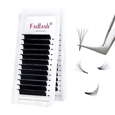 Image of Fadlash Easy Fan Lashes DD Curl 0.07 14mm Single Russian Natural Look Self Fanning Eye Automatic Blooming Eyelashes Extensions(0.07 14)