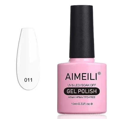 Image of AIMEILI Hema Free Gel Nail Polish, White Polish UV LED Varnish Art Manicure Pedicure for Salon &amp; Home Long Lasting Easy to Apply (011) 10ml