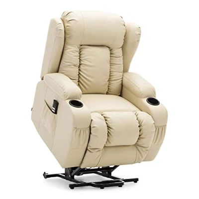 Image of More4Homes CAESAR DUAL MOTOR ELECTRIC RISER RECLINER ARMCHAIR SOFA MOBILITY BONDED LEATHER LIFT CHAIR (Cream)