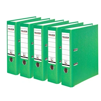 Image of Original Falken 5 pack PP Color plastic folders. Made in Germany. 8 cm wide DIN A4 pastel colour light green vegan ring binder file folder letter office slotted