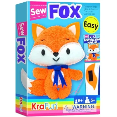 Image of KRAFUN Fox Animal Sewing Kit for Kids Beginner My First Art &amp; Craft, Includes Doll Stuffed Animal, Instructions Plush Felt Materials Learn to Sew, Embroidery, Age 7 8 9 10 11 12