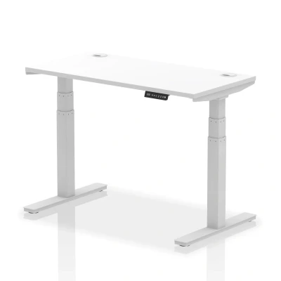 Image of Air 1200x600mm Height Adjustable Desk White Top Cable Ports Silver Leg