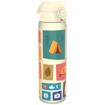 Image of Ion8 500ml Water Bottle, BPA Free, Leakproof, Dishwasher Safe, Easy Open, Secure Lock, Clear Drinks Bottle for Boys &amp; Girls, Small Gym Sports Drinking 500ml, Fishing Camping Design