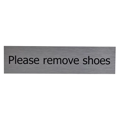 Image of Please Remove Shoes Sign Self Adhesive PVC Stainless Steel Effect 200mm x 50mm