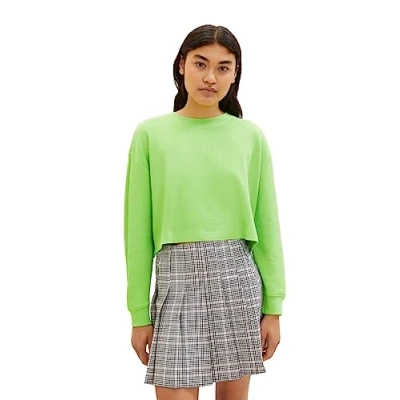 Image of TOM TAILOR Denim Women&#039;s 1038310 Cropped Basic Sweatshirt, 12318 liquid Lime Green, M