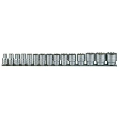 Image of Teng Tools 15 Piece 1/2&quot; Drive Metric Regular Socket Set Clip Rail 10 32mm M1215MM