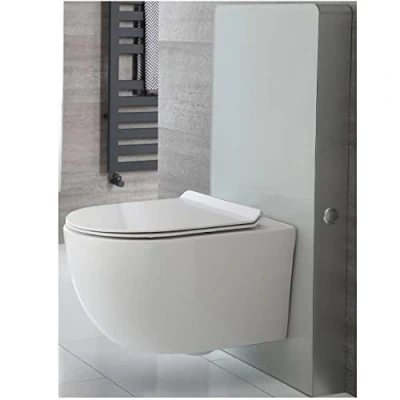 Image of Milano Arca 483mm Bathroom Toilet WC Unit White Wall Hung Rimless Pan and Soft Close Seat