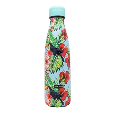 Image of NERTHUS FIH 774 Double Wall Thermal Bottle Parrot and Tucanes Design Blue 500 ml, Stainless Steel, BPA Free, 18/8