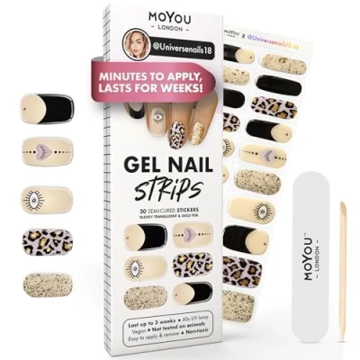 Image of MOYOU LONDON Semi Cured Gel Nail Strips 20 Pcs. Wraps for Salon Quality Manicure Works with Any UV Lamp Easy to Apply, Trim, &amp; Remove Stickers