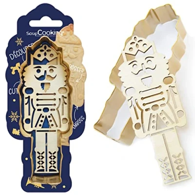 Image of ScrapCooking 2097 Wooden Nutcracker Cutter Kit Stainless Steel Christmas Cookie for Embossed Biscuits Sandblasted Pastry Accessories Gold Colour