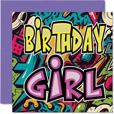 Image of Fun Birthday Cards for Women Girls Her Steet Art Graffiti Girl Happy Card Daughter Sister Mum Niece Friend Bestie Work Colleague, 145mm x Bday Greeting